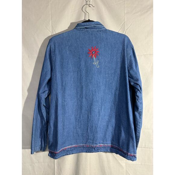 90s Vintage Jacket Womens Large Denim Floral Embroidered Boho Cottage Button - Picture 3 of 9